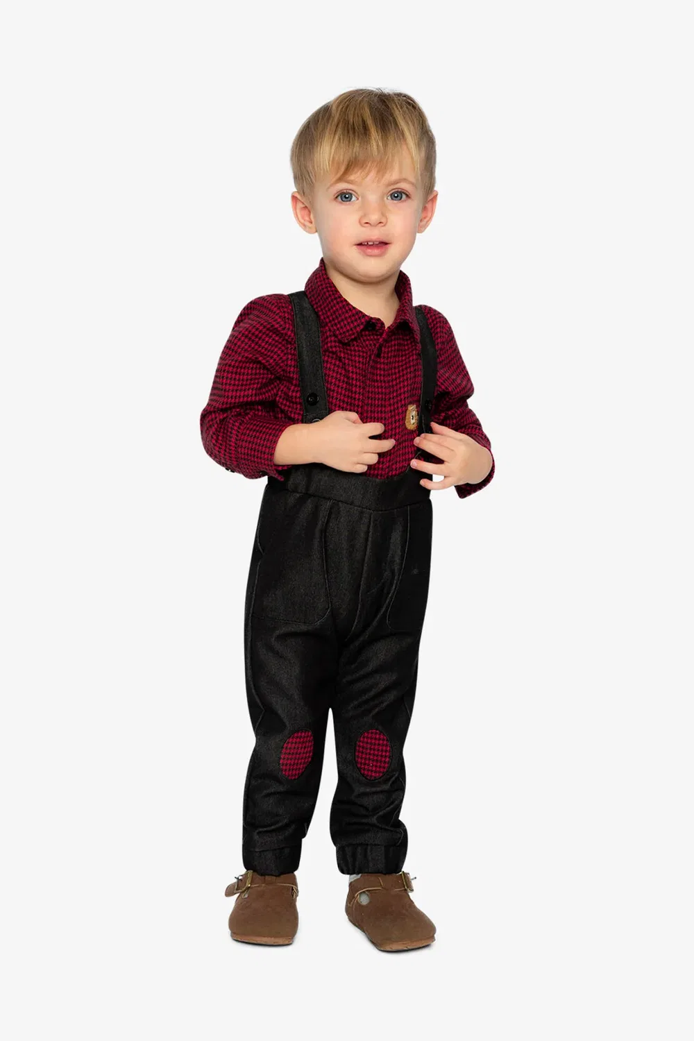 Детский комплект из топа и брюк с принтом Christmas Couture Deux par Deux, Black And Red Houndstooth — фото 2
