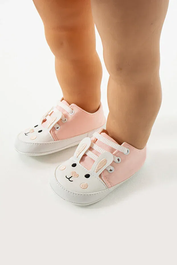 Детские ботинки для девочек с вышивкой First step lace-up rabbit embroidered Yummy Kids, Powder — фото 2
