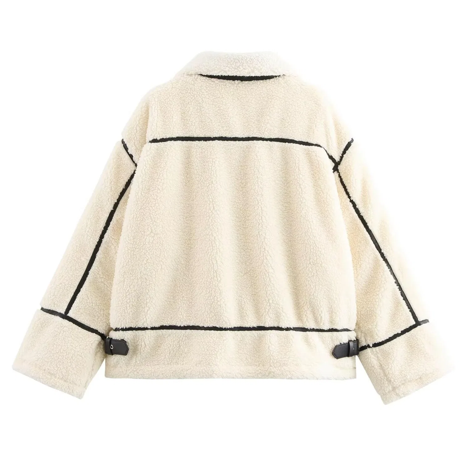 Женское зимнее пальто из искусственного меха с принтом Oversized Sherpa Patchwork, beige — фото 4