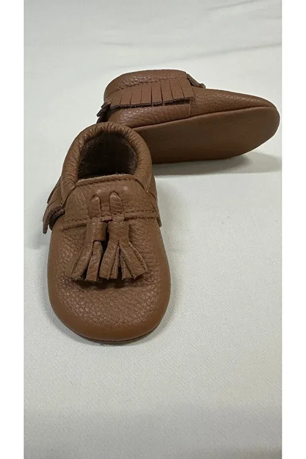 Детские лоферы для девочек кожаные Annerüyası, Light Brown — фото 3