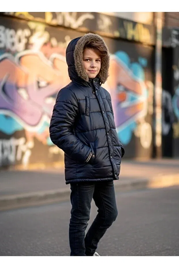 Детское пальто для мальчиков с капюшоном Tinytrend, Navy Blue — фото 2