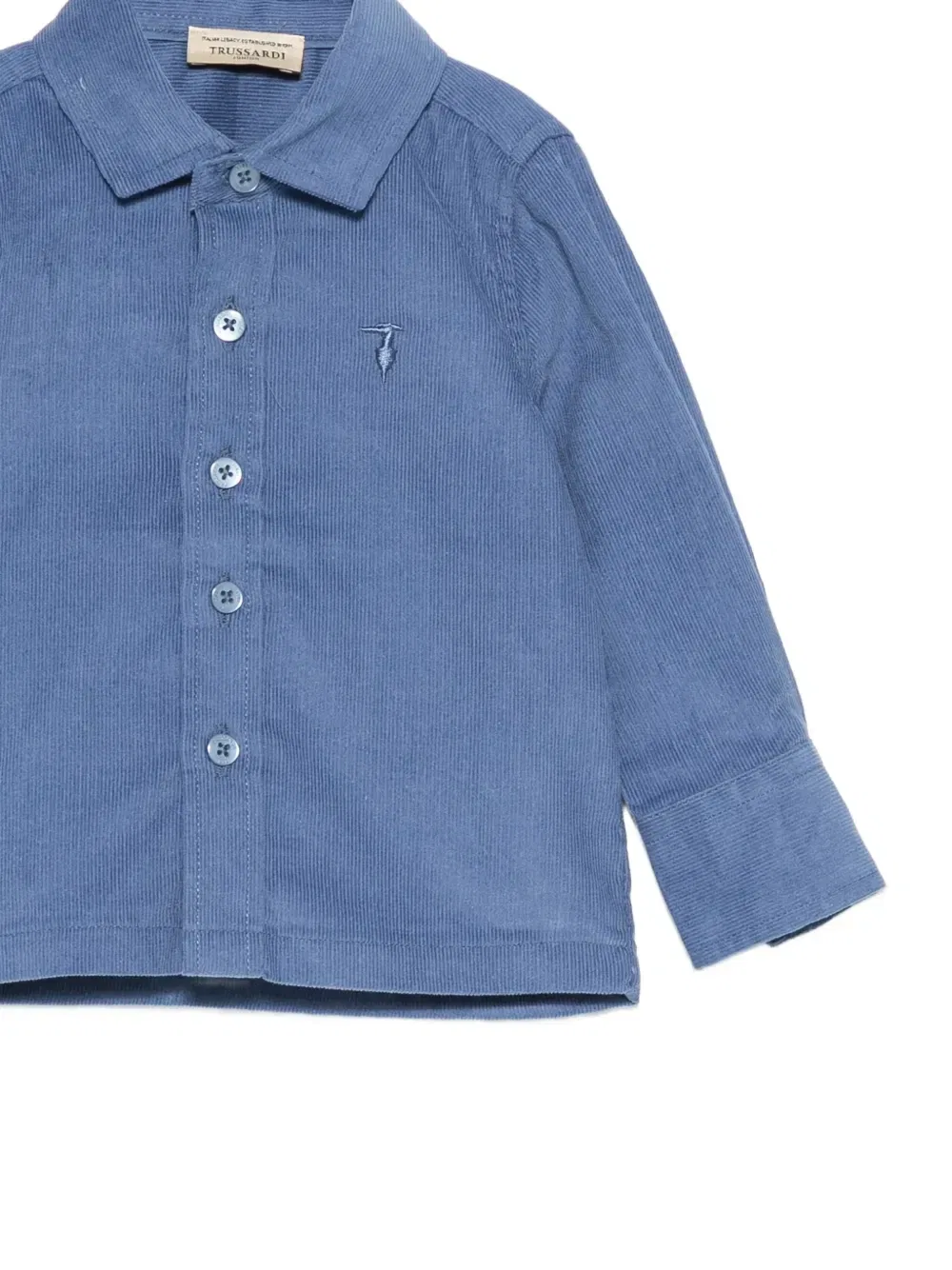 Рубашка с вышитым логотипом и эффектом вельвета Trussardi Junior, синий — фото 3