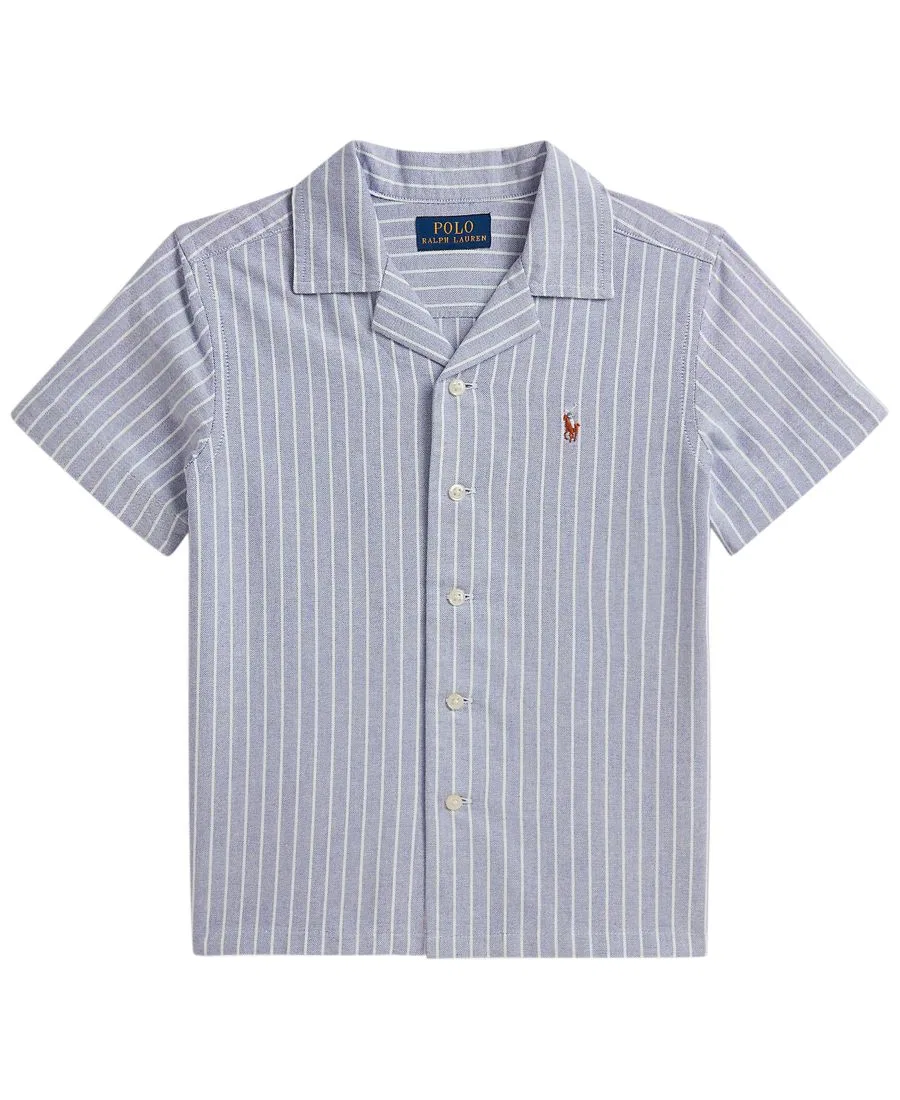 Рубашка-кемпинг с воротником-стойкой, из полосатого хлопкового оксфорда Polo Ralph Lauren, Blue White