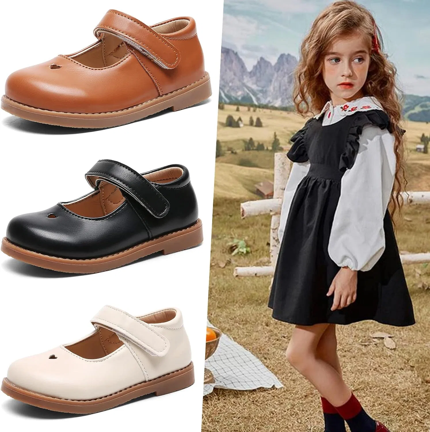 Детские туфли Мэри Джейн для девочек Classic Mary Jane Flats DADAWEN, Brown — фото 2