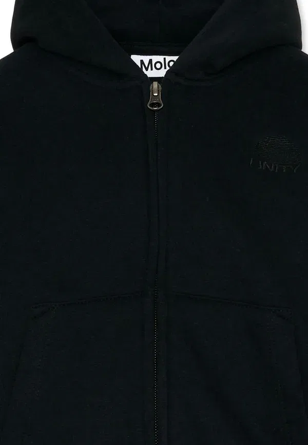 Худи на молнии, однотонная, Zip-up Sweatshirt, Molo, черный — фото 3