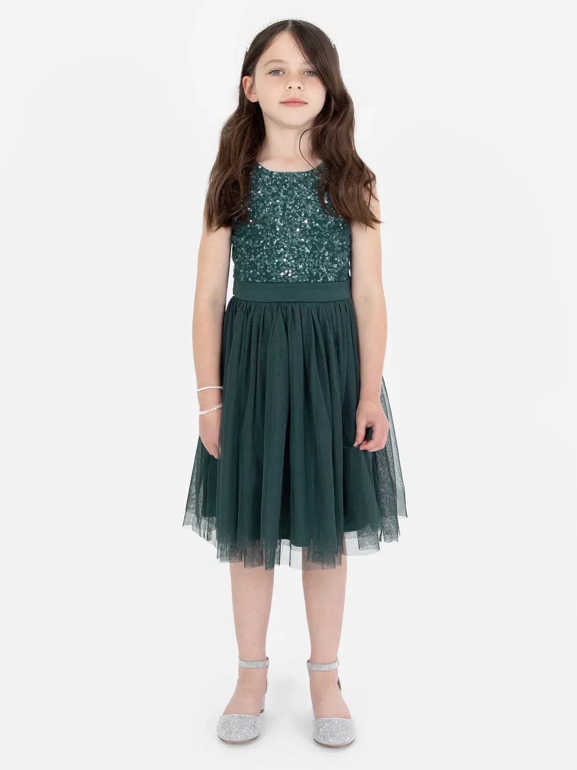 Детское платье для девочек с украшениями Flower Girl Maya Deluxe, Emerald — фото 4