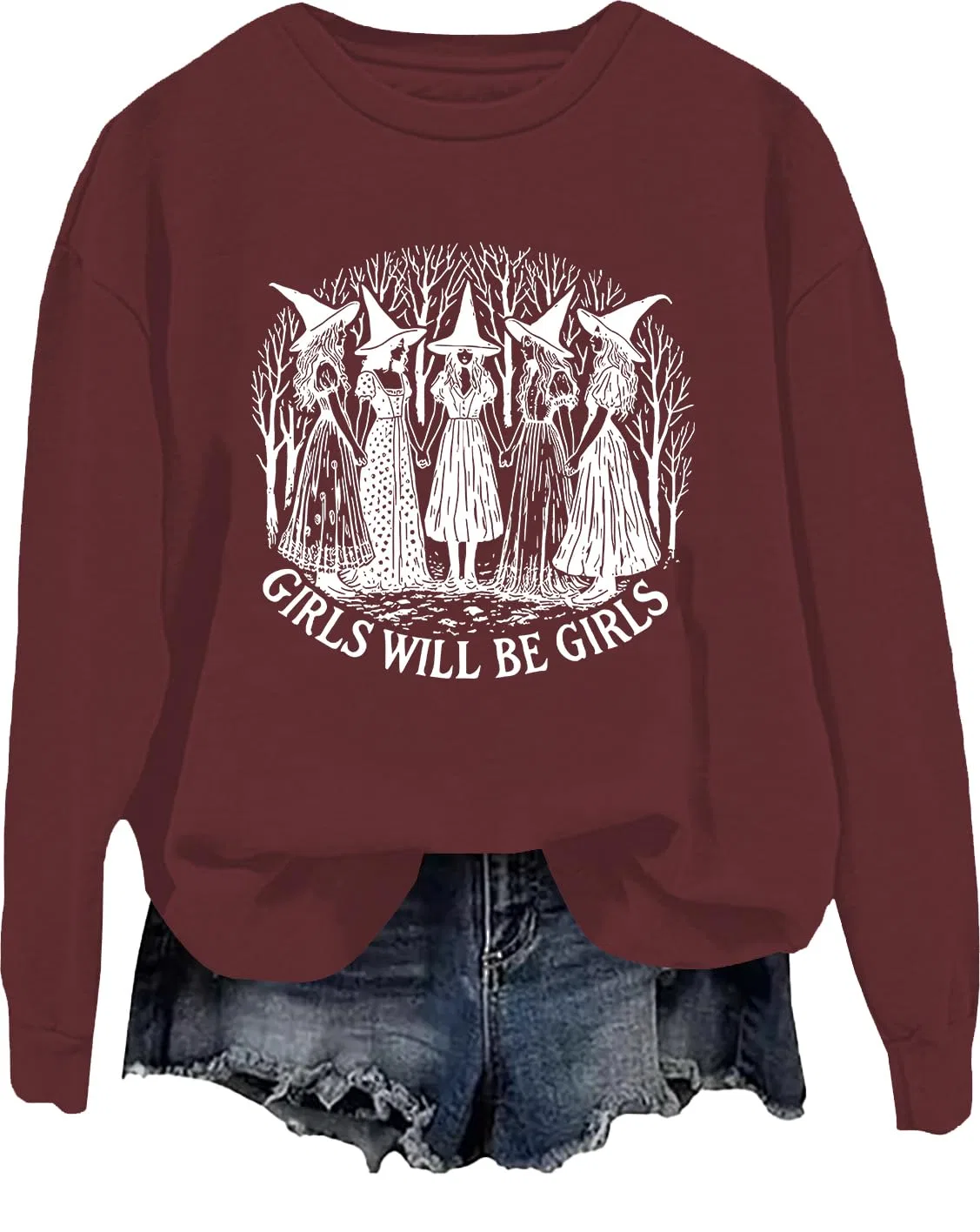 Женский свитшот с принтом Girls Will Be Girls Witch, Purple
