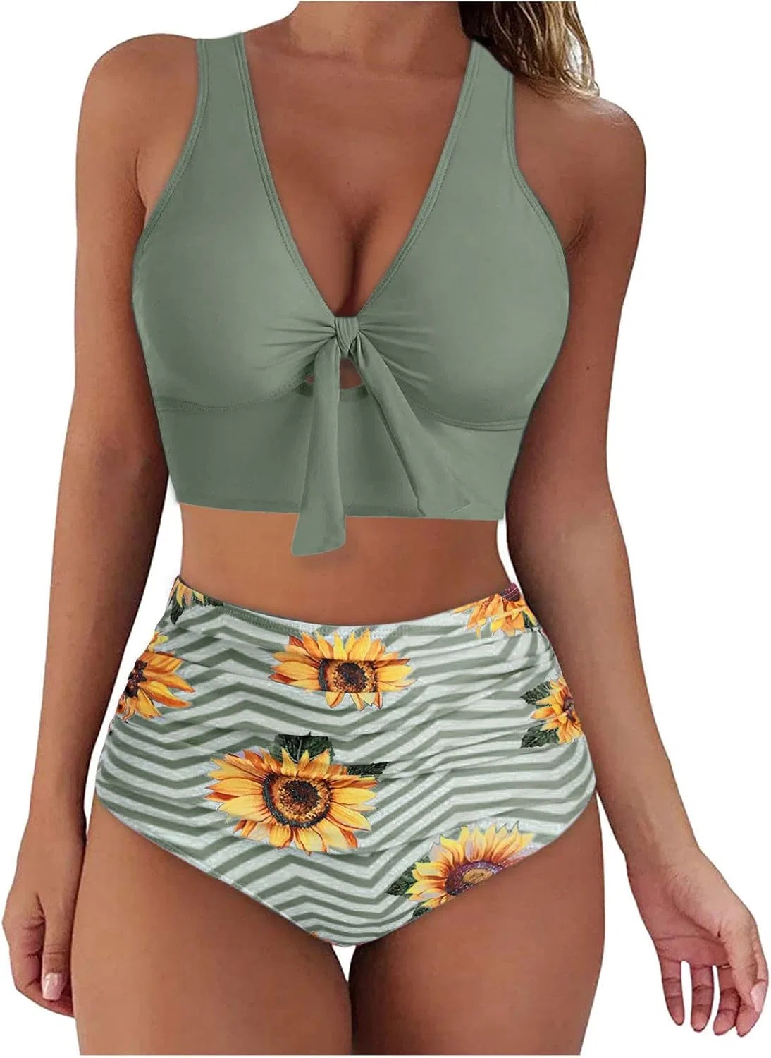 Женский бикини-сет с V-образным вырезом Adjustable Straps, Green