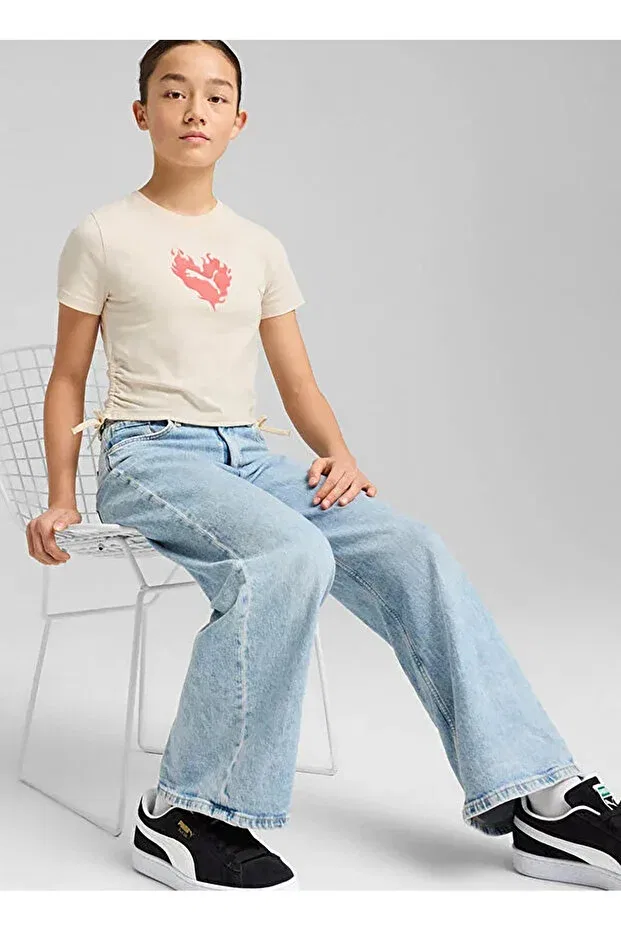 Детская футболка для девочек с принтом Flaming Love Knotted Tee Puma, Nude Color — фото 2
