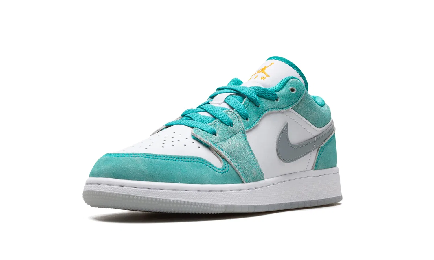 Детские кроссовки с кожаным верхом Air Jordan 1 NIKE, Nuovo Emerald Taxi Bianco — фото 3