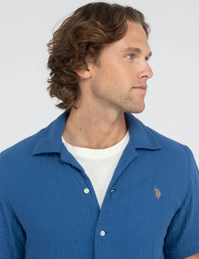 Мужская рубашка U.S. Polo Assn. White Label Double Gauze Camp, синий — фото 4