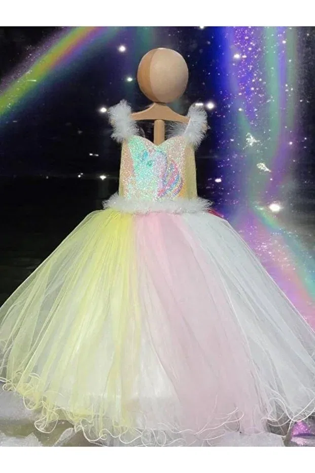 Детское платье для девочек с принтом Unicorn Skirts Rainbow Tarlantan Evening Dress Okay, Colored — фото 3