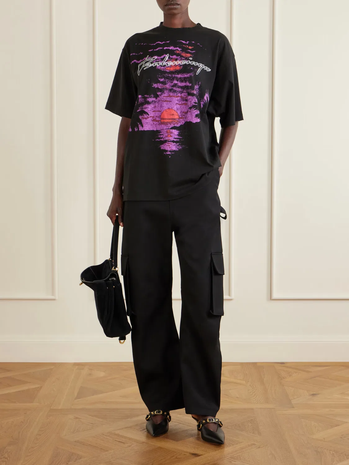 Футболка из хлопкового трикотажа с принтом Balenciaga, черный — фото 2