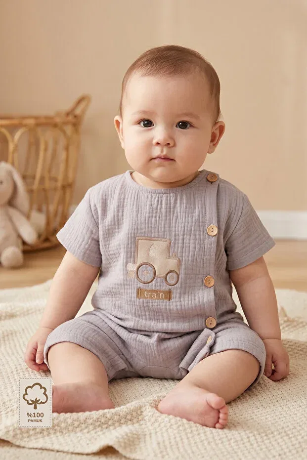 Детский комбинезон хлопковый Minory Baby, Gray — фото 2