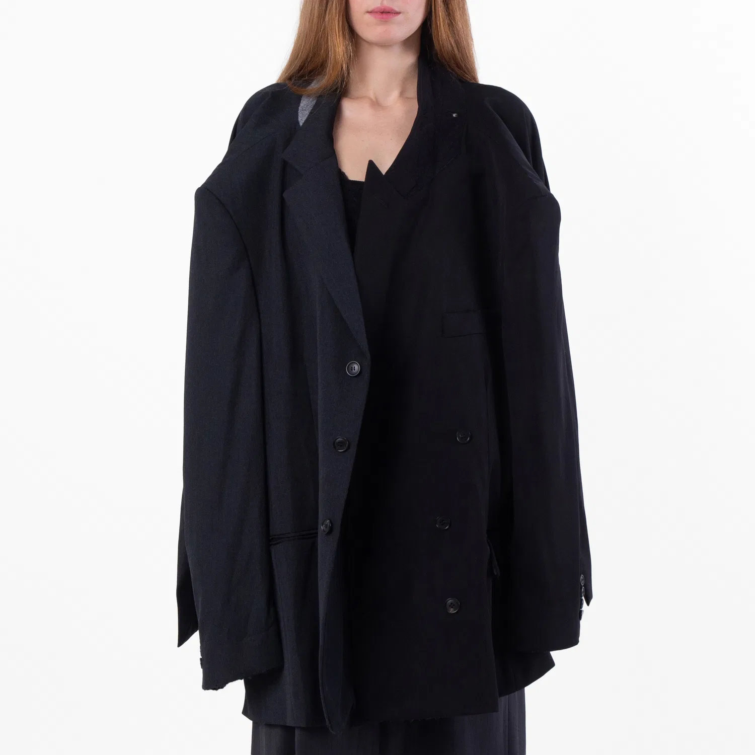 Пальто Balenciaga Distressed Double Sleeve Tailored Jacket, Anthracite