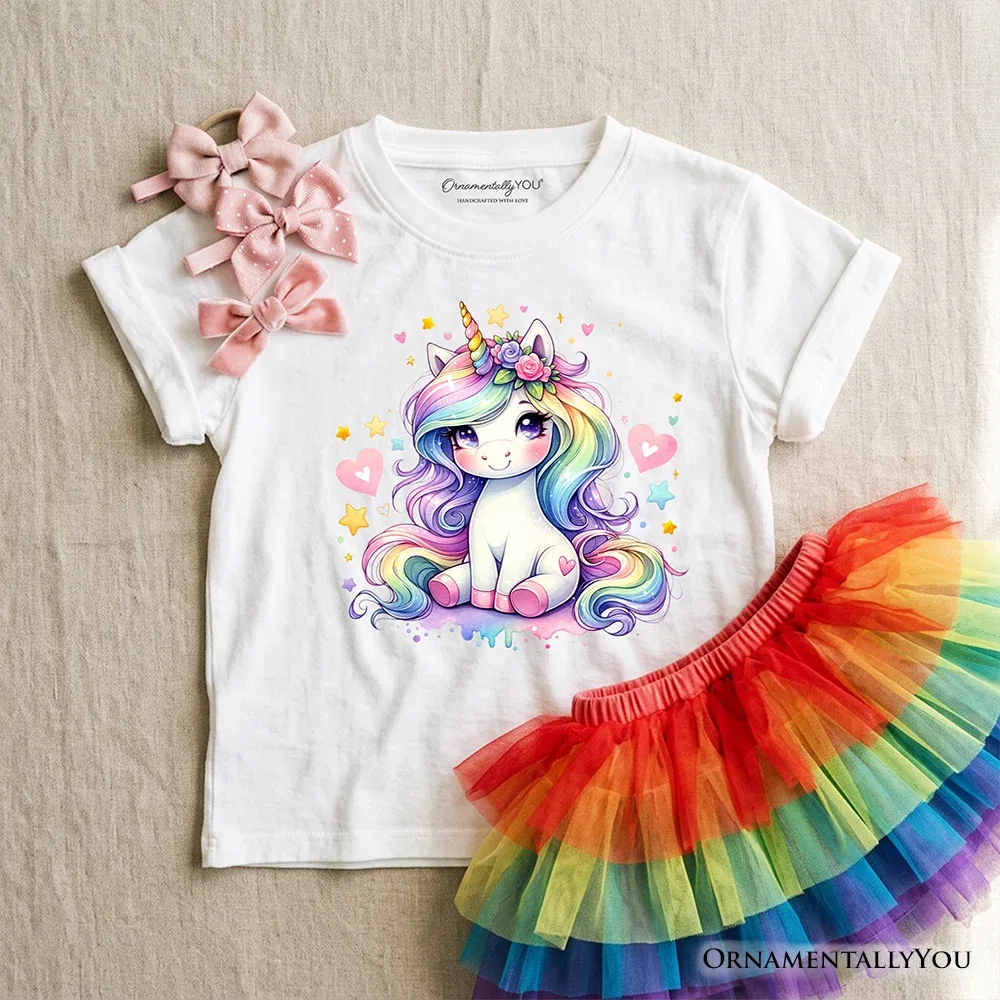 Детская футболка для девочек с принтом Rainbow Unicorn OrnamentallyYou, White