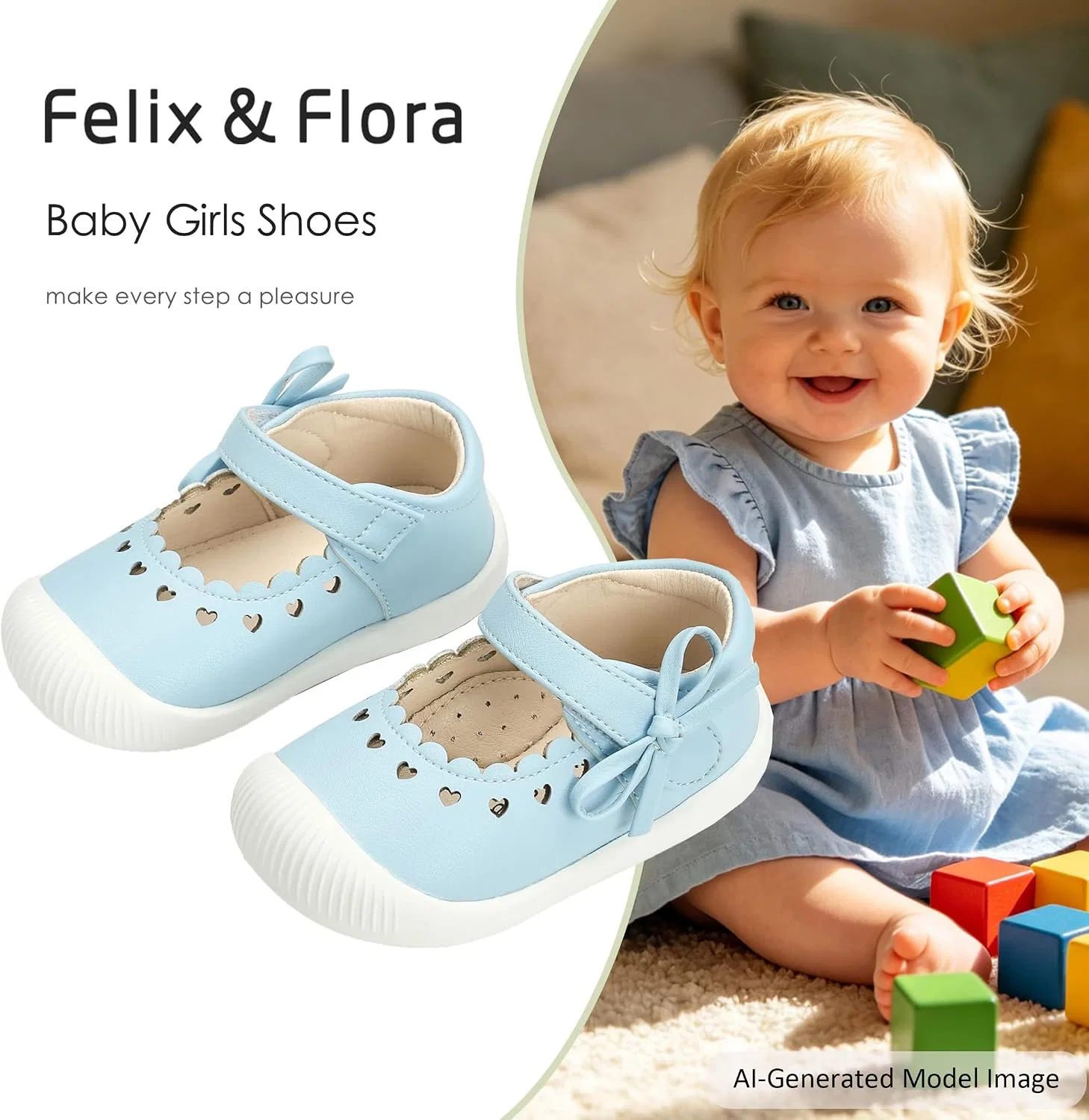 Детские туфли-мокасины для девочек Felix & Flora, Light Blue — фото 4