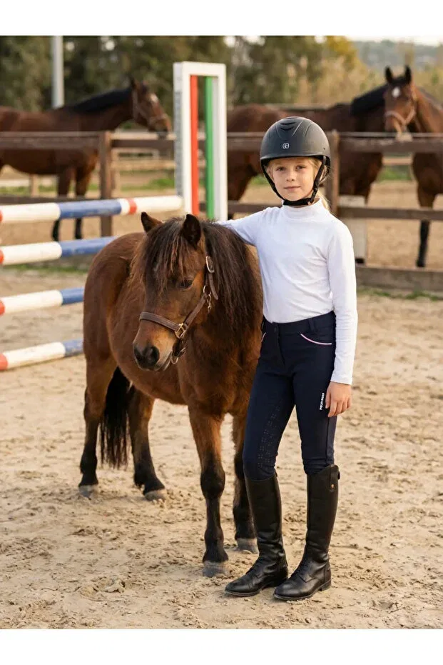 Детские леггинсы для девочек с принтом Peur Rider Shop, Navy Blue Pink Stripe — фото 2