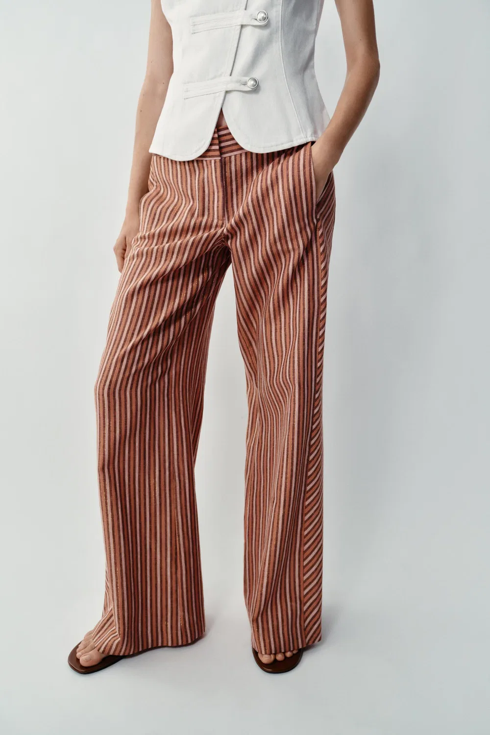 Брюки с широкими штанами в металлическую полоску ZARA, Multicoloured — фото 2