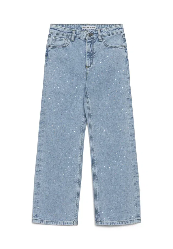 Джинсы с расклешенными штанинами и стразами Wide leg con applicazioni - relaxed fit jeans Terranova, Var Blu Denim Chiaro, светло-голубой