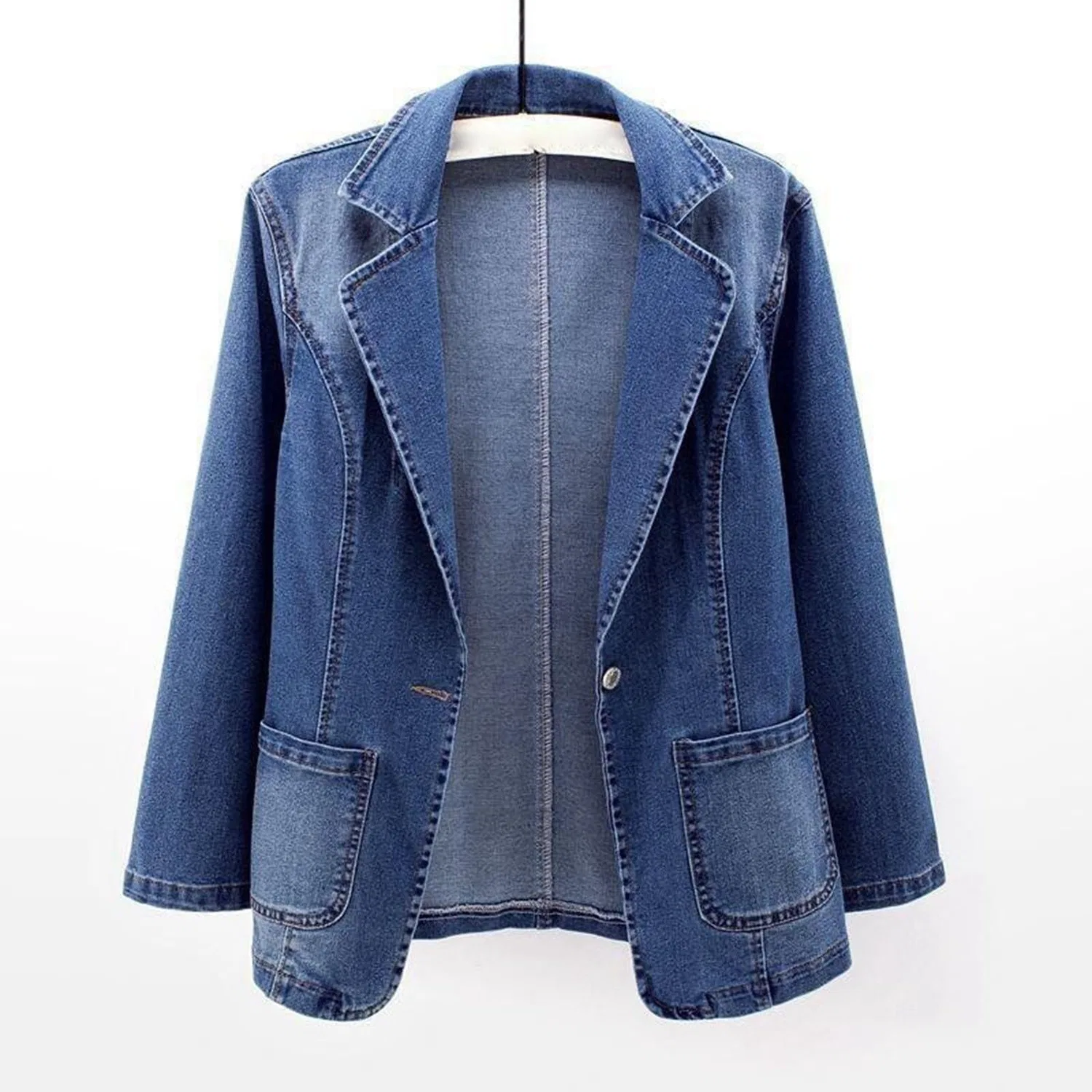 Женская джинсовая куртка с длинным рукавом Vintage Denim, Blu — фото 4