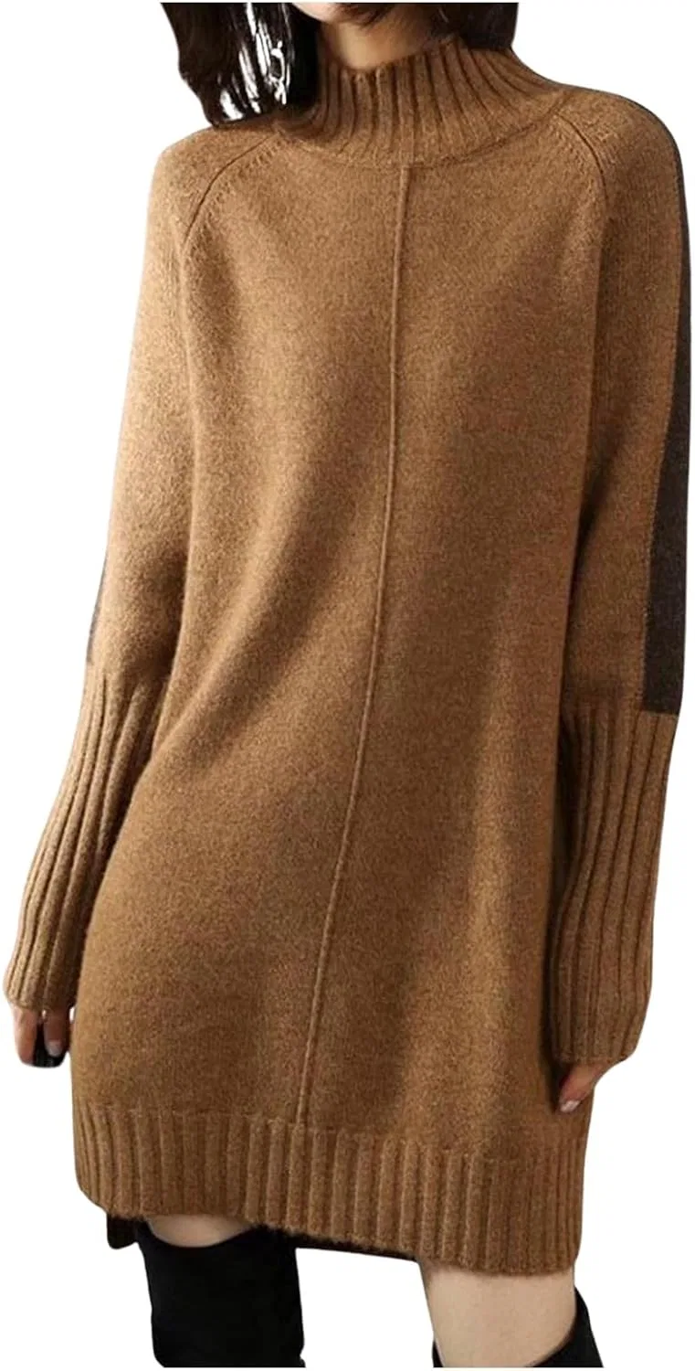 Женское платье-свитер с высоким воротником Mock Neck, Brown