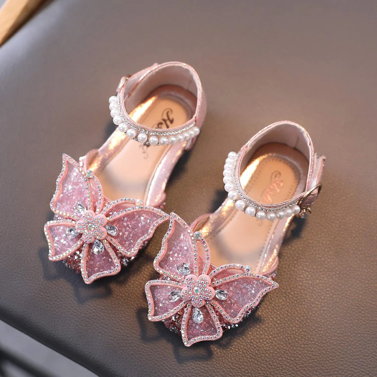 Детские туфли-балетки для девочек с принтом Rhinestone Butterfly Shoes, Pink — фото 3