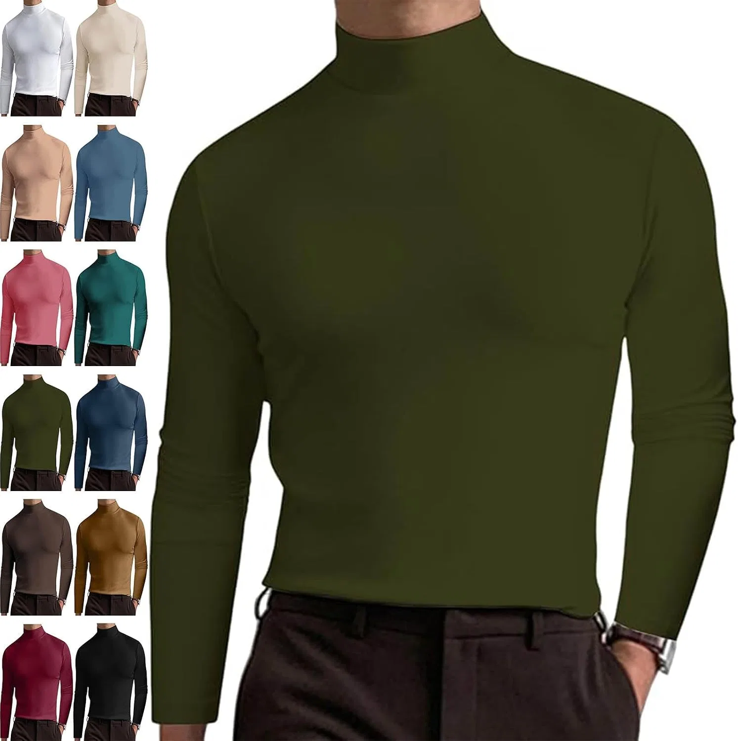 Мужская slim футболка с высоким воротом, Army Green