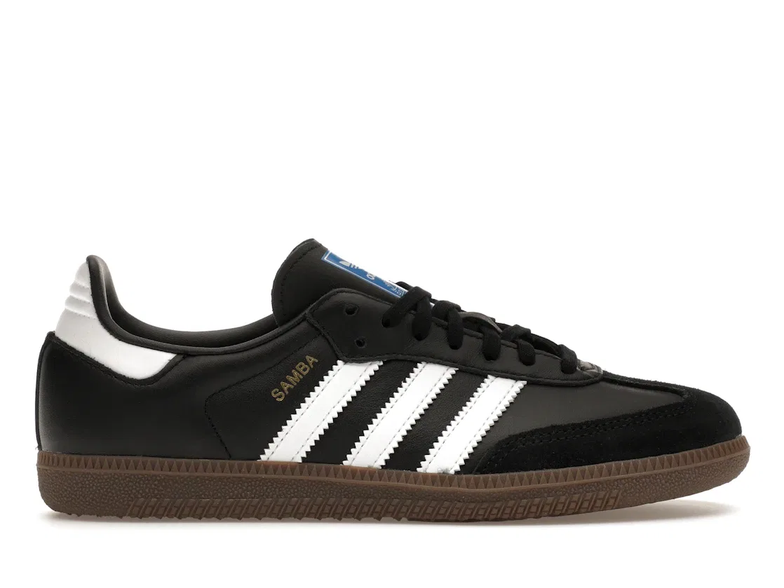 Детские кроссовки кожаные с T-образным носком Adidas Samba OG, Core Black/Cloud White/Gum