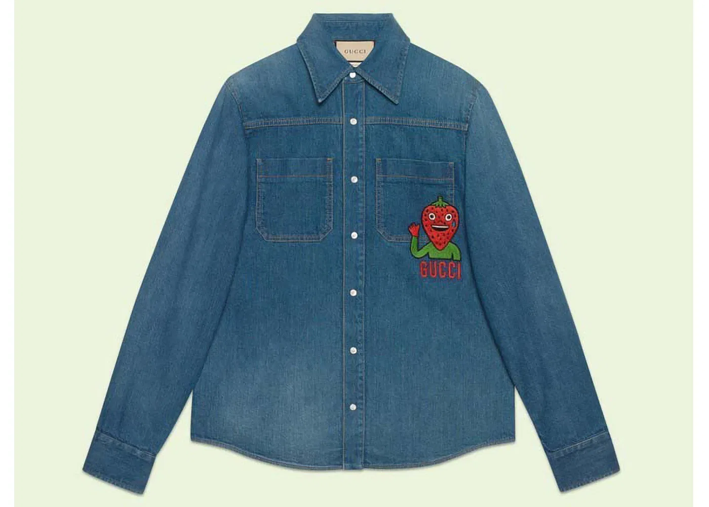 Мужская джинсовая куртка с принтом Strawberry Patch Gucci, Blue