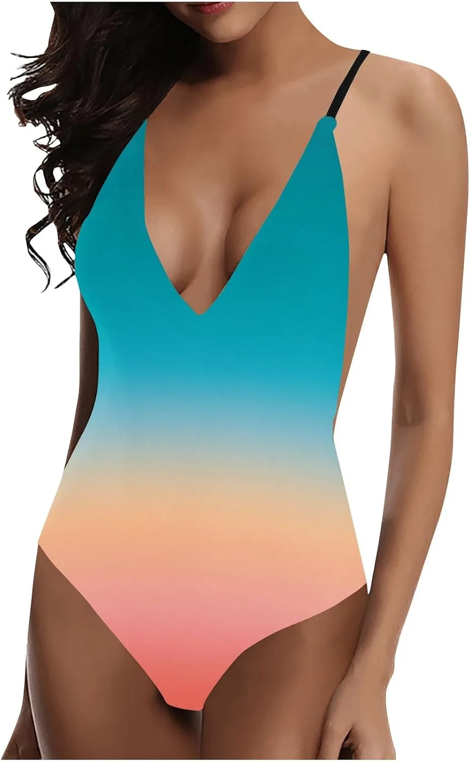 Женский цельный купальник с открытой спиной градиент High Neck Plus Size, Rose Gold