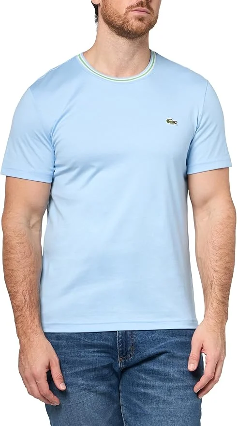 Мужская хлопковая футболка Lacoste, стандартного кроя, с ребристым воротником, Overview