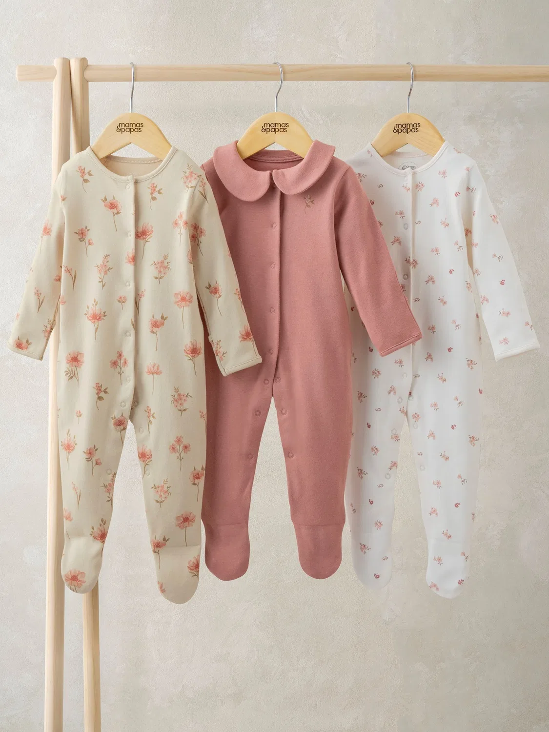 Комплект боди с длинным рукавом, цветочный принт Mamas & Papas, розовый