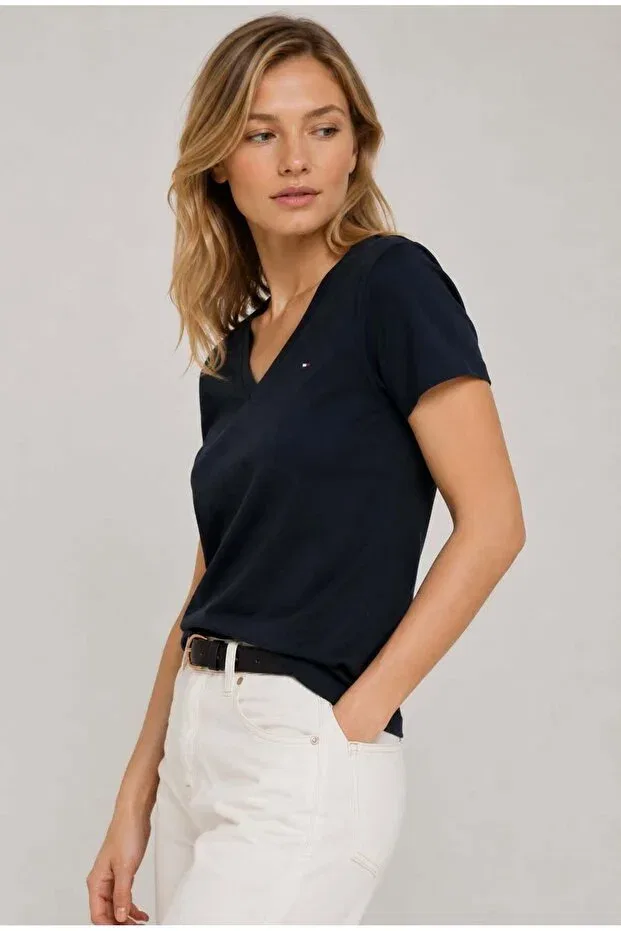 Женская футболка с v-образным вырезом Tommy Hilfiger, Navy Blue — фото 3