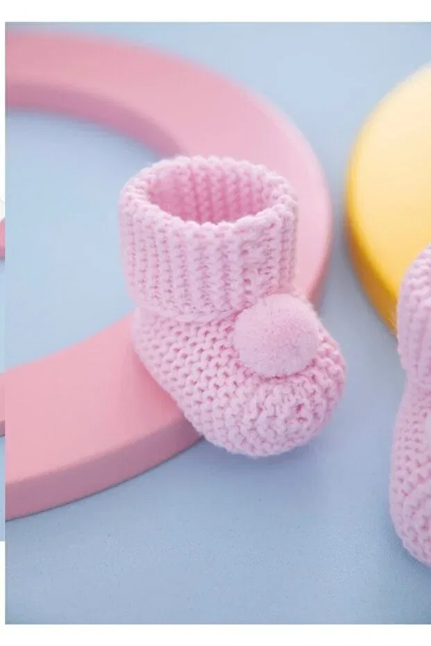 Детские пинетки для девочек с помпонами Cherub Baby, Pink — фото 2