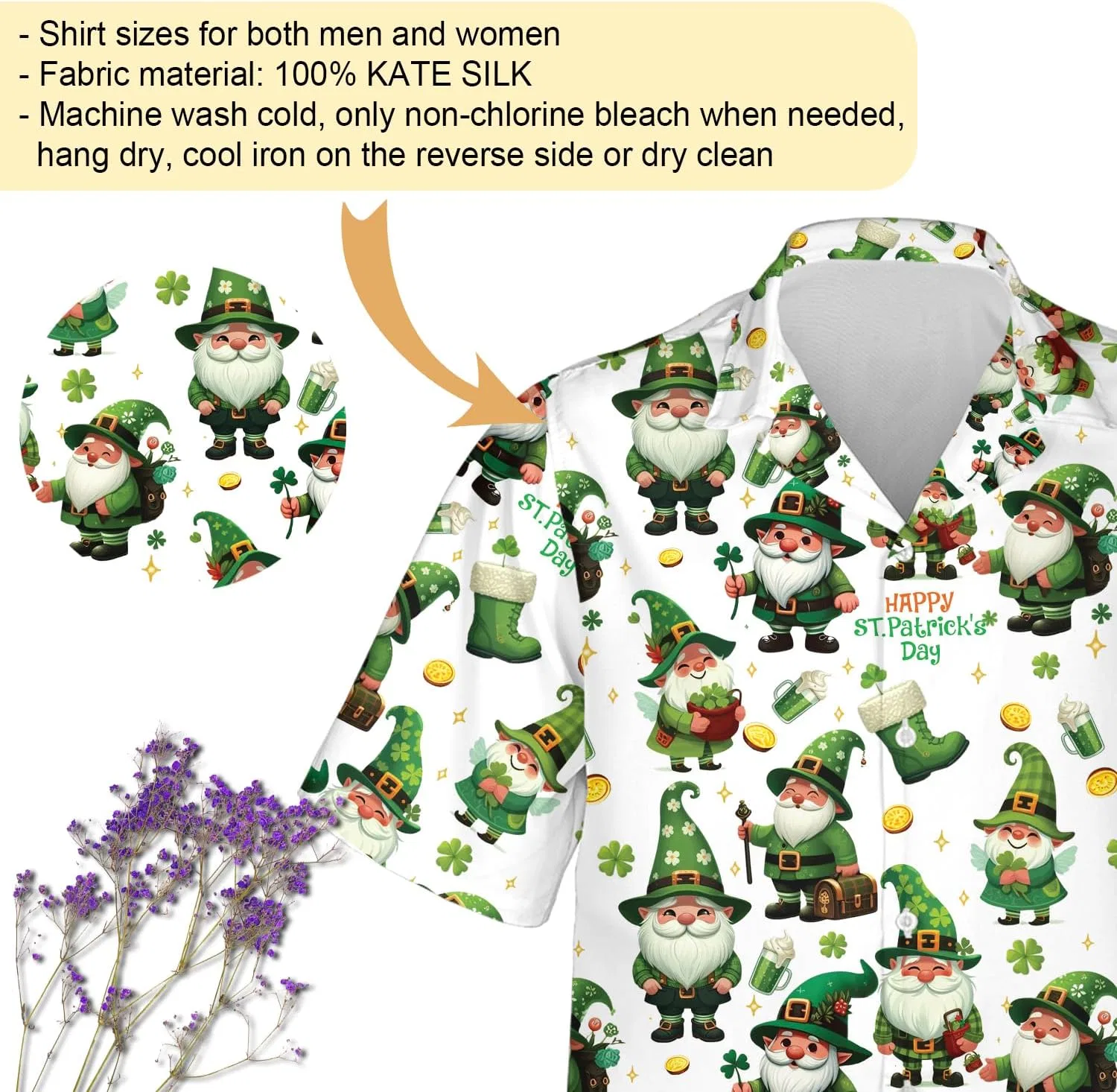 Мужская гавайская рубашка с коротким рукавом, с принтом, Lucky Gnomes, Irish_15 — фото 4