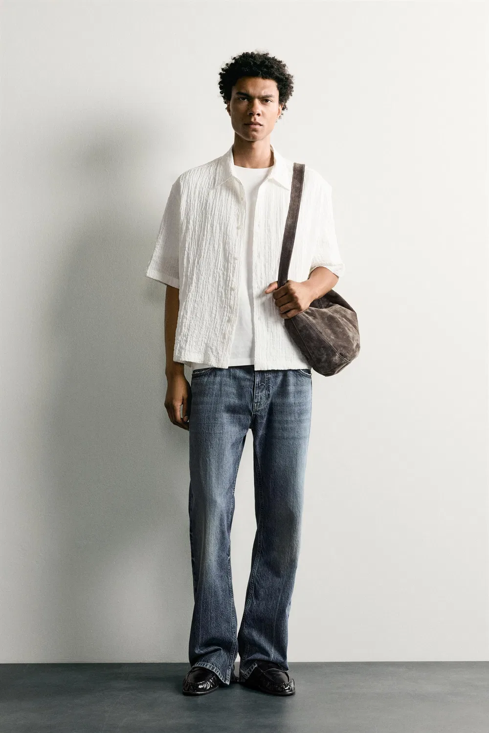 Текстурированная рубашка свободного кроя ZARA, Oyster-white