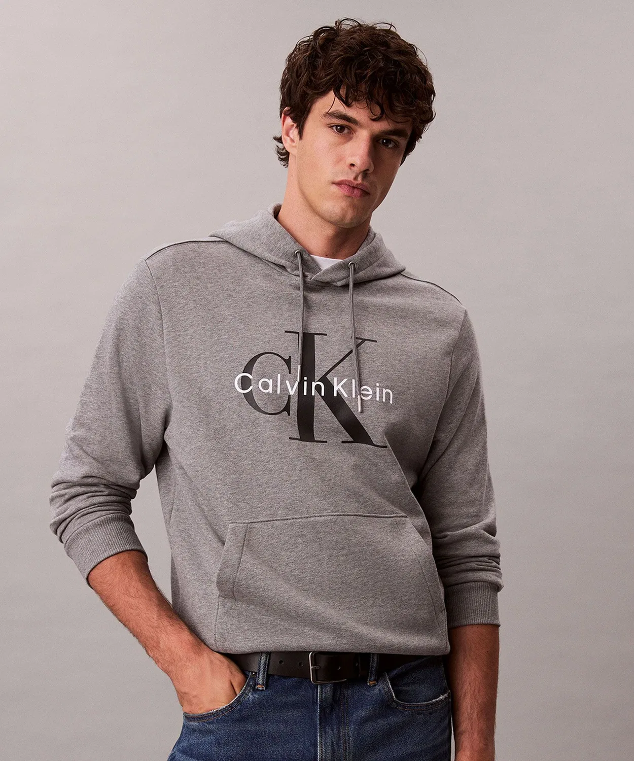 Мужское худи с длинным рукавомCalvin Klein Monogram Pullover, Grey