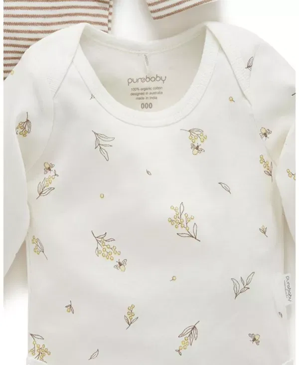 Детский комбинезон с длинным рукавом 2 Pack Purebaby, Vanilla Wattle Bee Pack — фото 3