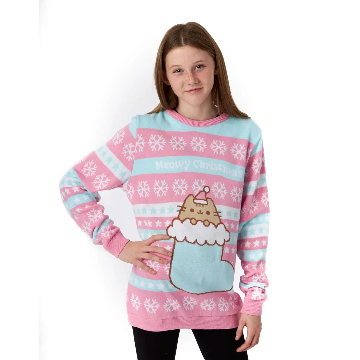 Детский рождественский джемпер с принтом Christmas Stocking Pusheen, Pink