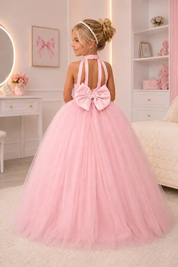 Детское платье для девочек с открытой спиной Uzun Butik Kids, Pink
