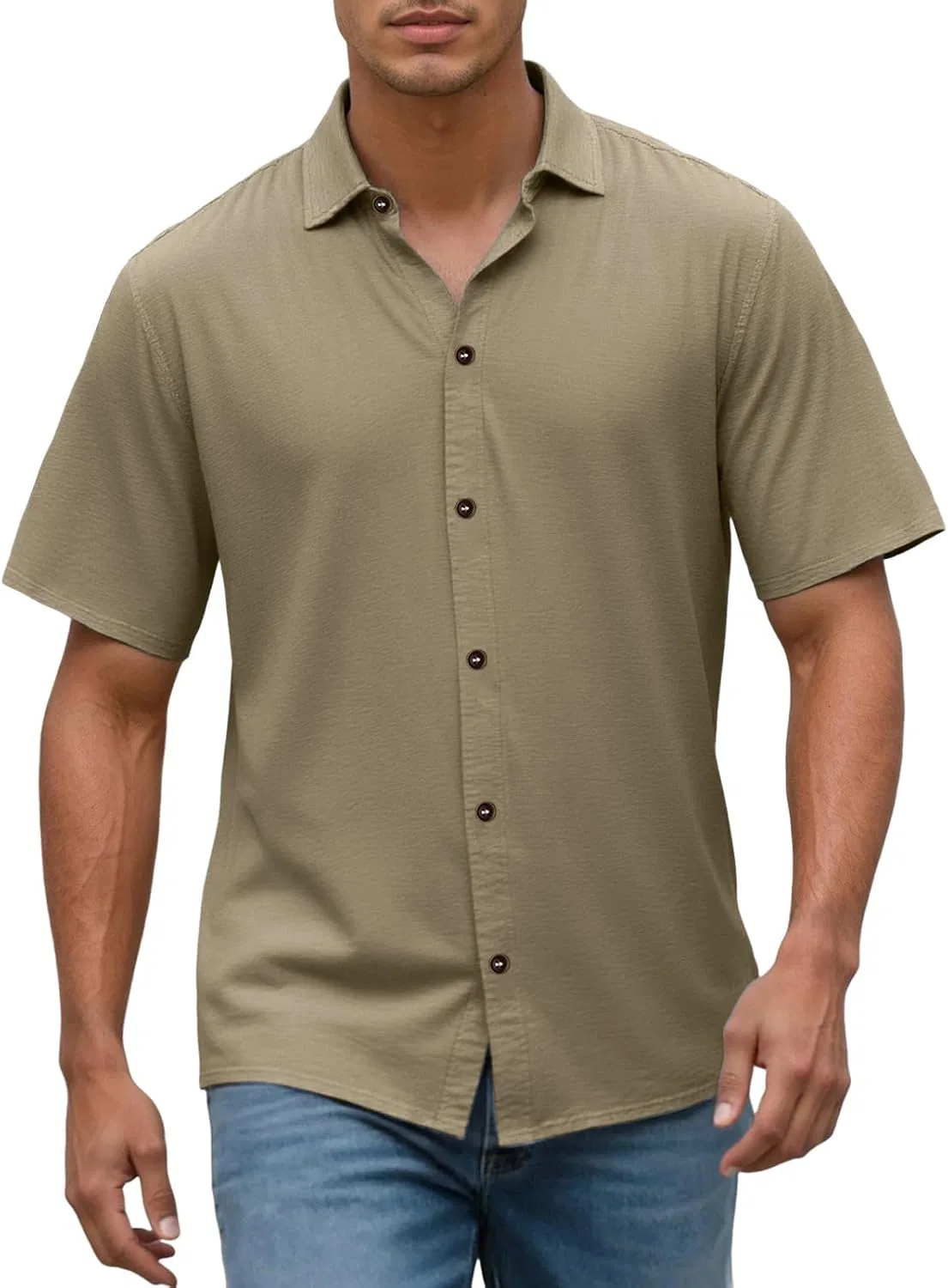 Мужская рубашка с коротким рукавом, slim fit, зелёный