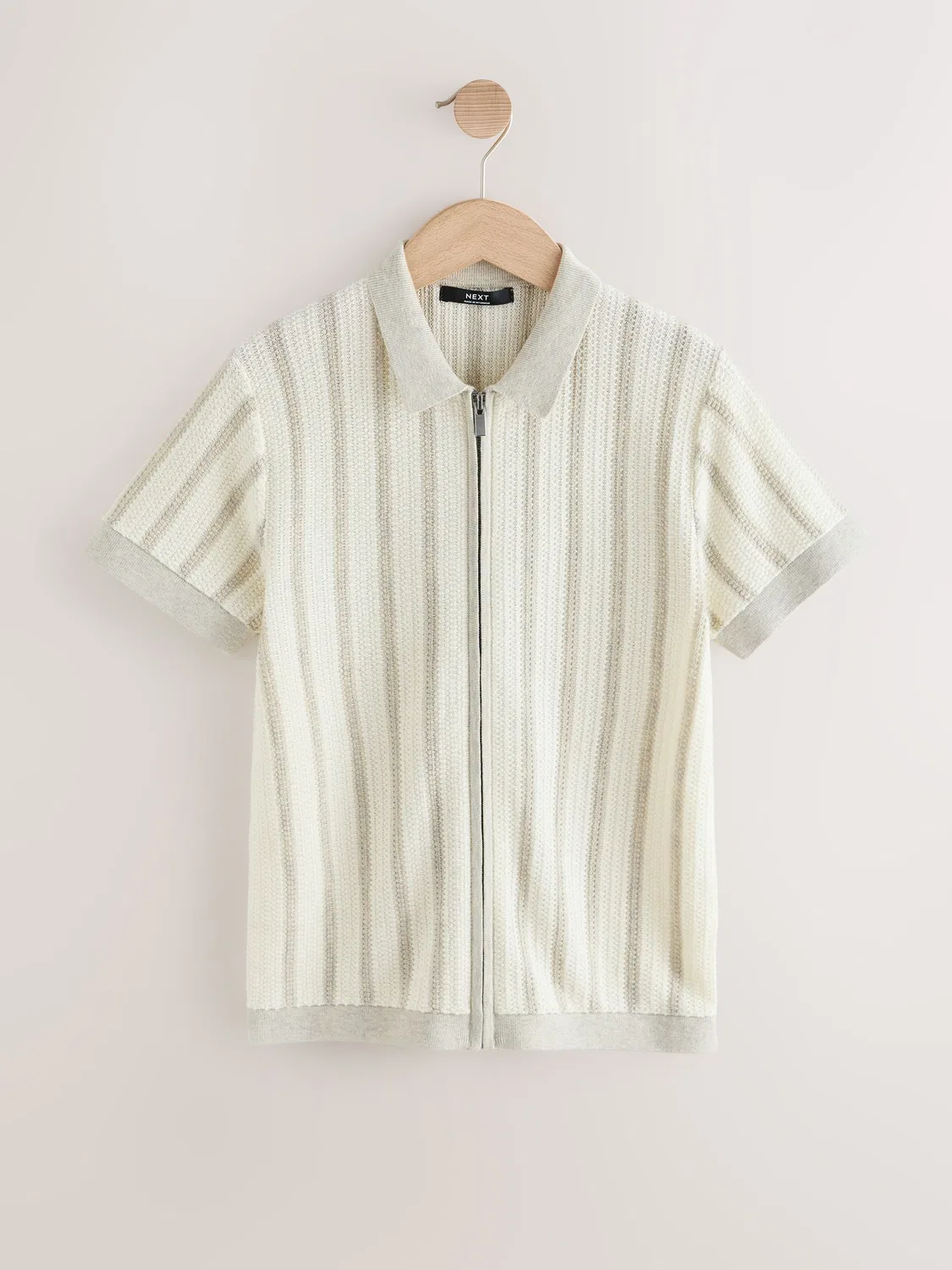 Детское поло с застежкой-молнией, полосатое, Knitted Zip Through Polo Shirt Next, серый/белый