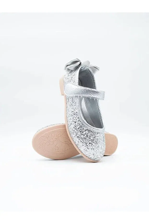 Детские балетки для девочек с бантиком Ege Kids, Silver