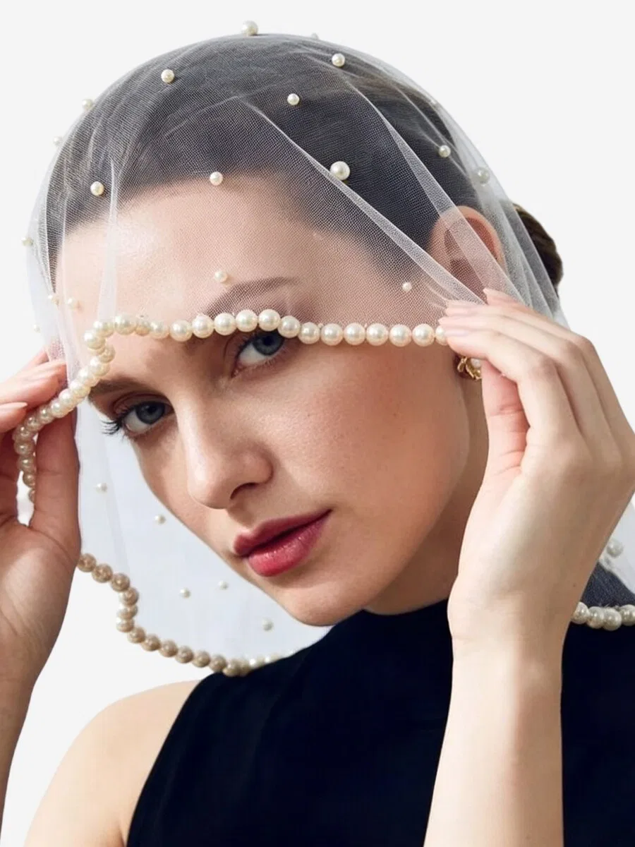 Украшения для волос Magicshe 'kurzer Gesichtsschleier Braut mit Perlen' белого цвета — фото 4