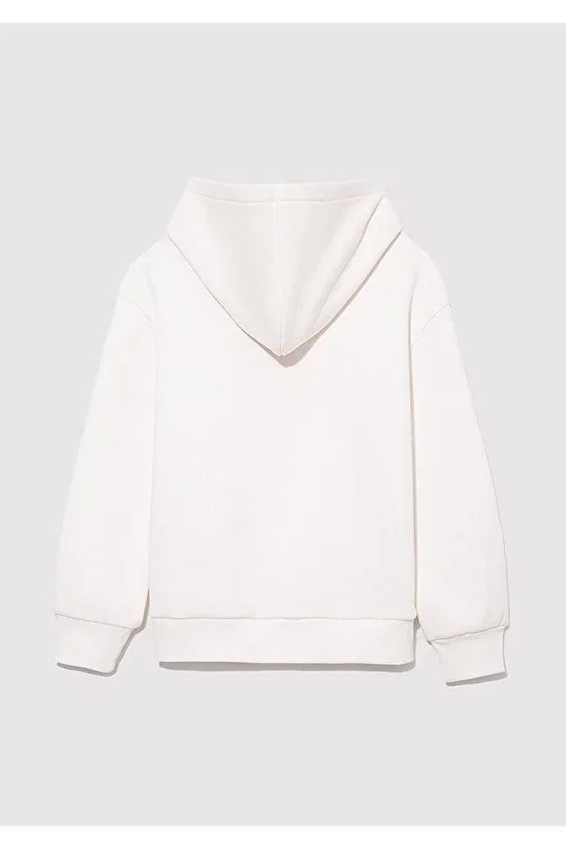 Детское худи для девочек с принтом Logo Printed Hooded White Sweatshirt Mavi, White-81964 — фото 3
