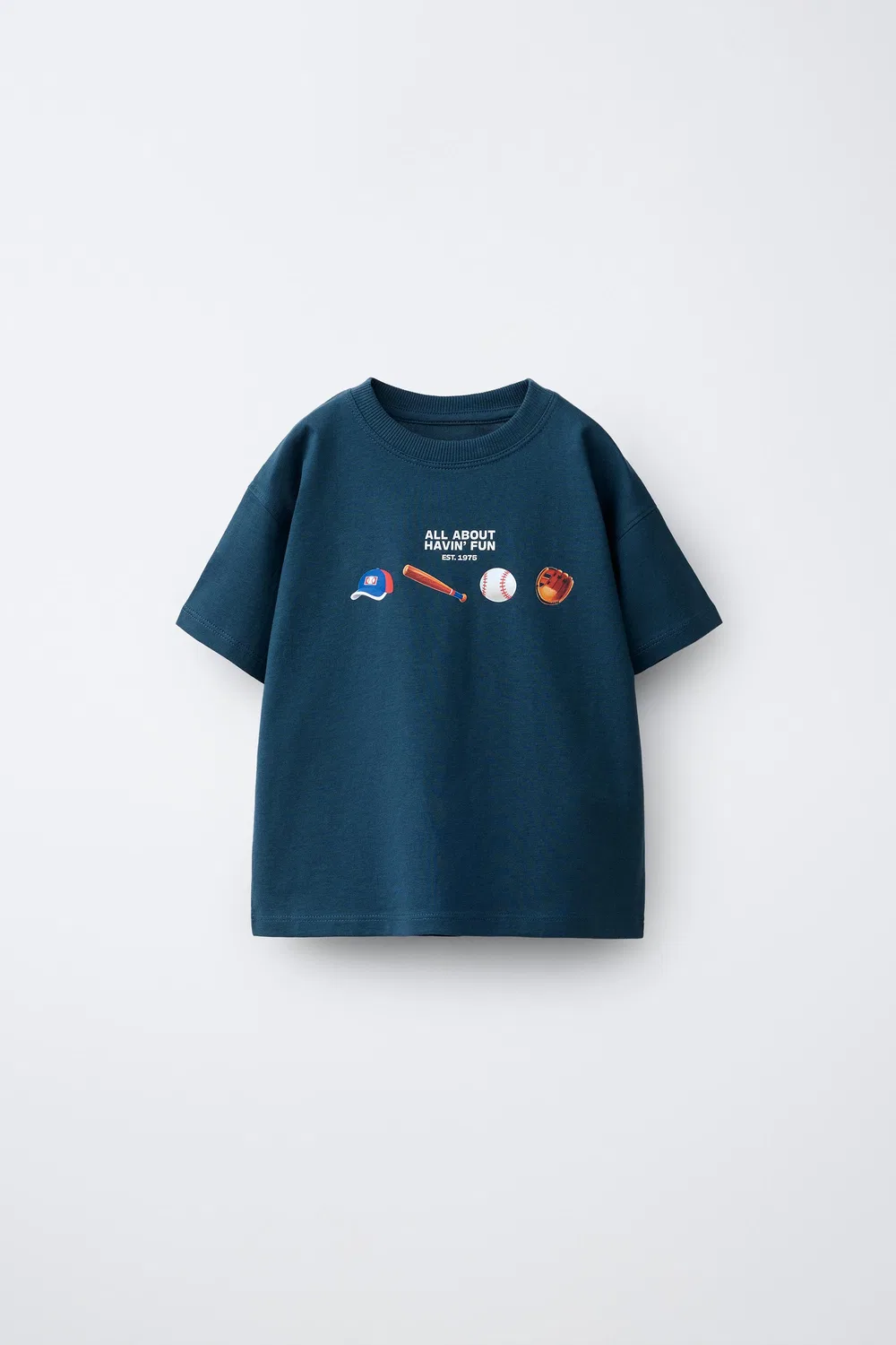 Футболка с бейсбольным принтом ZARA, Navy Blue