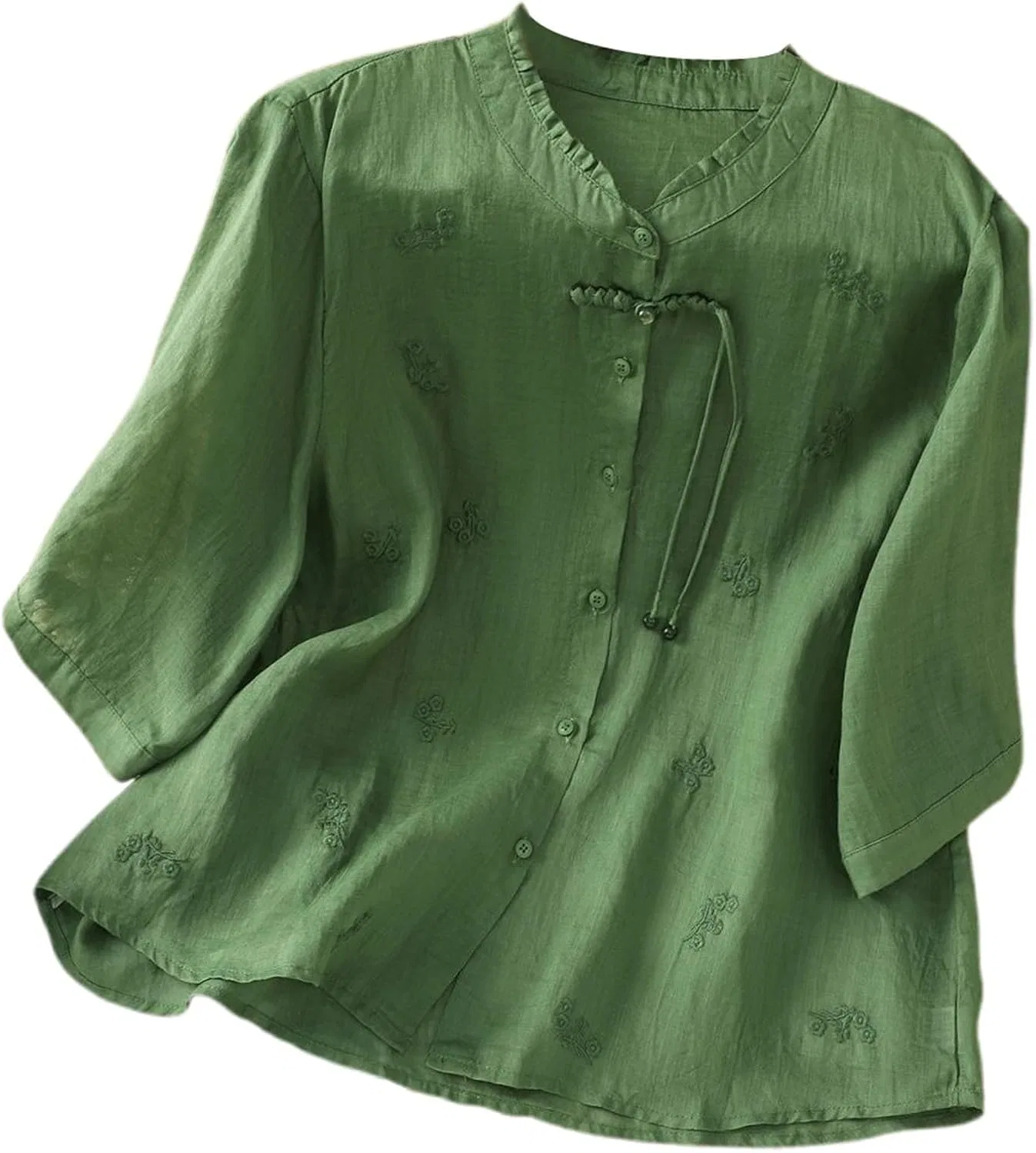 Женская туника с вышивкой и коротким рукавом, модель Vintage Dressy, зелёный