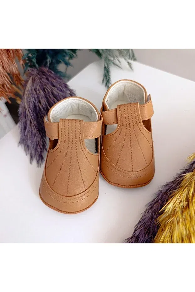 Детские пинетки для девочек и мальчиков из экокожи Minilkabebe Elegance 7387 Funny, Taba