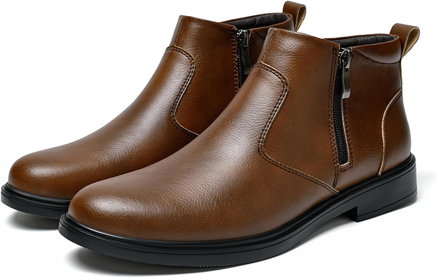 

Мужские ботинки челси с острым носком, низким массивным каблуком, без шнуровки, для деловой и рабочей одежды с боковой молнией Abborora, коричневый